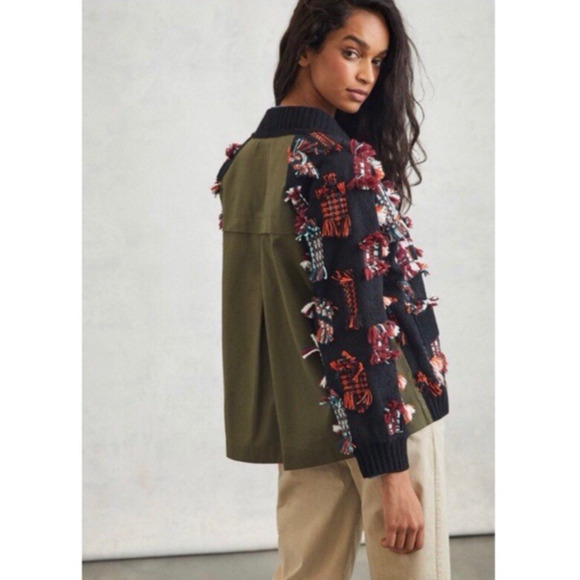 Anthropologie Sweater Size Medium Othilia Cardigan Felia Fringe Puff Sleeve - Picture 4 of 13